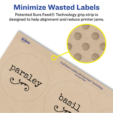 Avery Kraft Brown Round Labels with Sure Feed Technology, 2.5